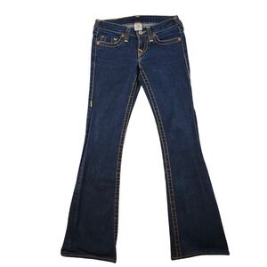 True Religion Joey Bootcut Jeans Womens 26 Dark Wash Excellent Big T Stitching